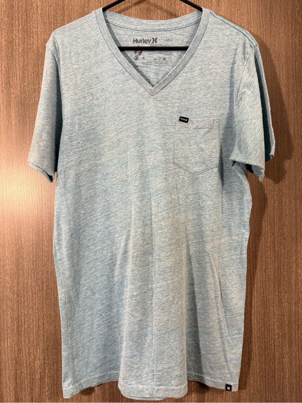 Hurley Men's Heather Light Blue V-Neck Pocket Tee